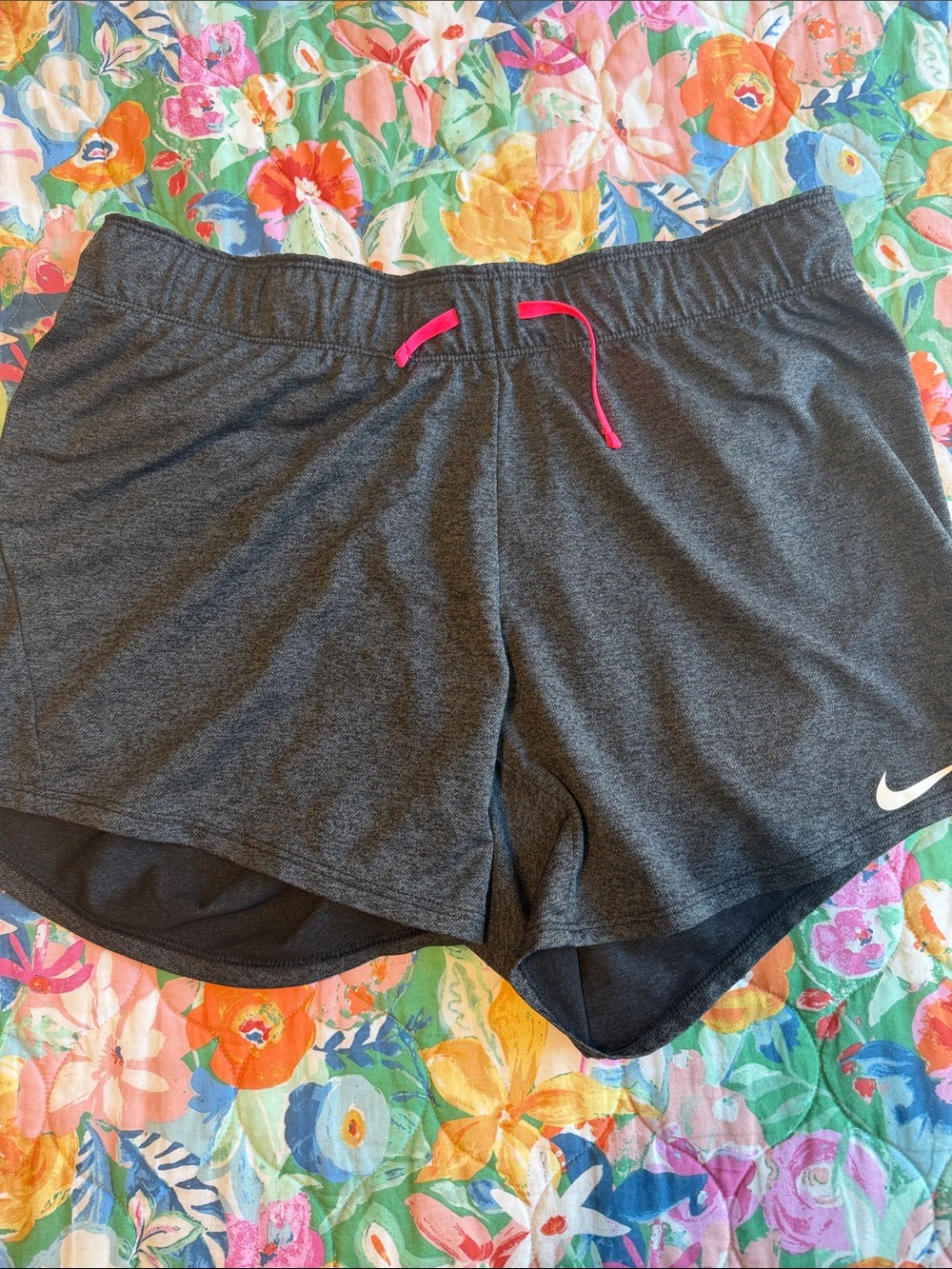 Nike Charcoal Athletic Shorts with Pink Drawstring